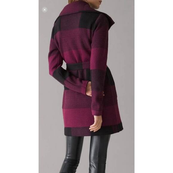 NWT XS / S White House Black Market Plum Black Sweater Coat w Belt - $180 Retail - Picture 3 of 10